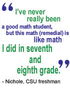 I've never really been a good math student, but this math(remedial) is like math I did in seventh and eighth grade.